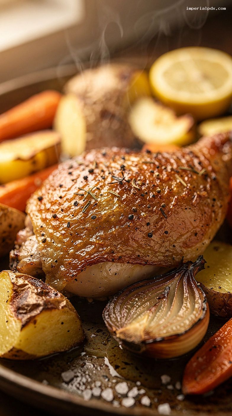 Sheet Pan Chicken and Vegetables with Potatoes and Herbs – Closeup