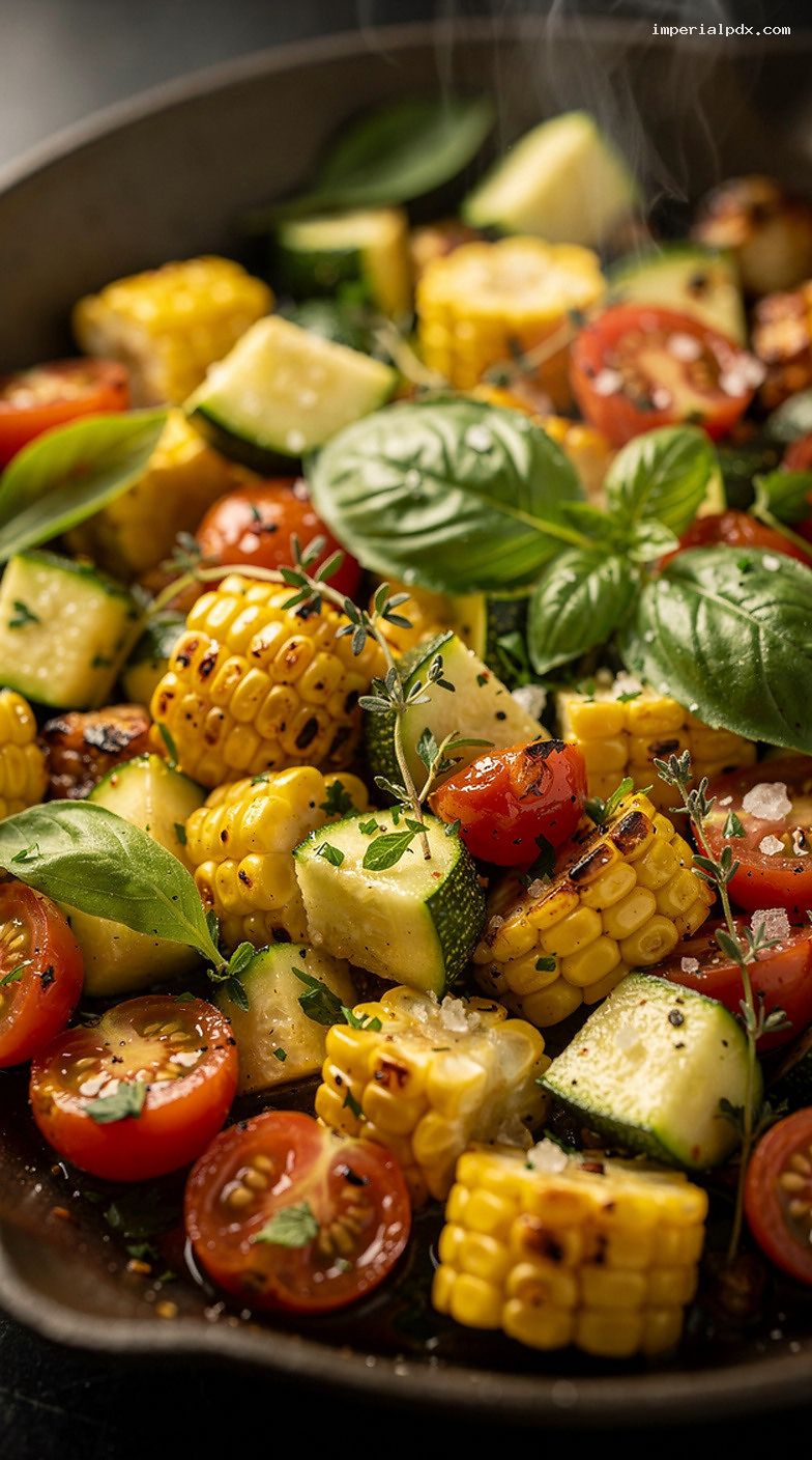 Skillet Corn, Zucchini, and Tomato Succotash – Closeup