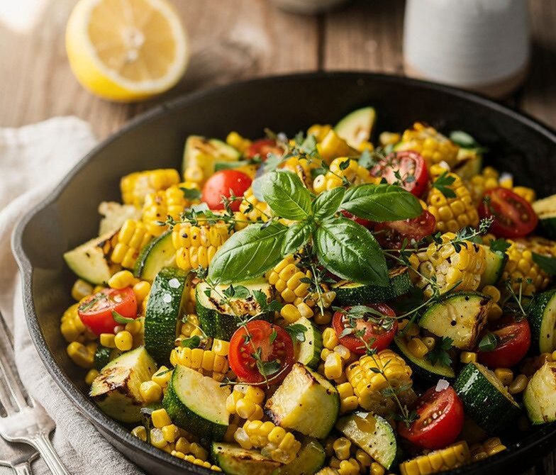 Skillet Corn, Zucchini, and Tomato Succotash