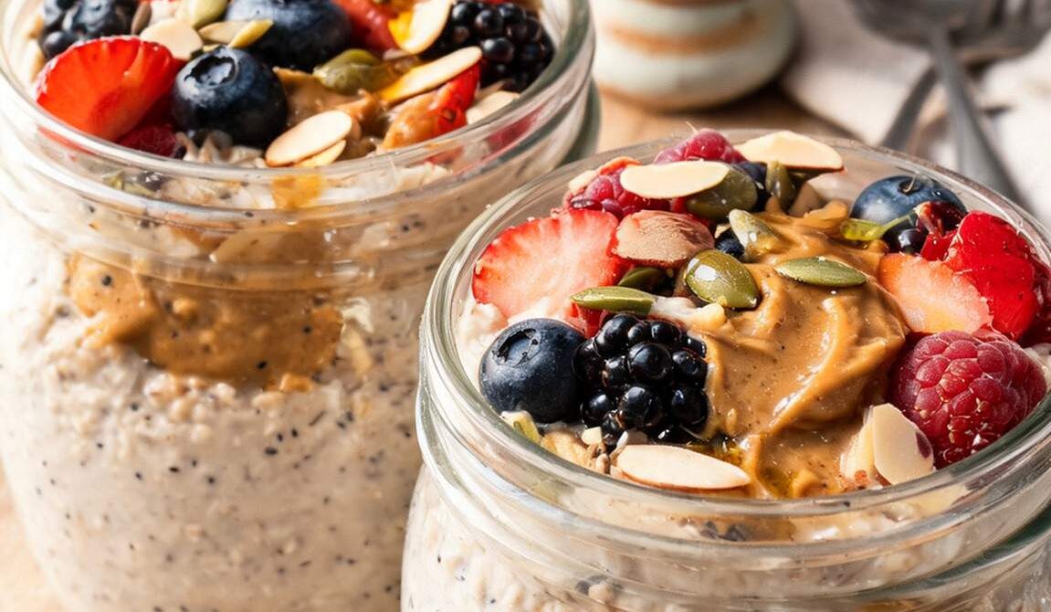 Almond Butter Berry Overnight Oats