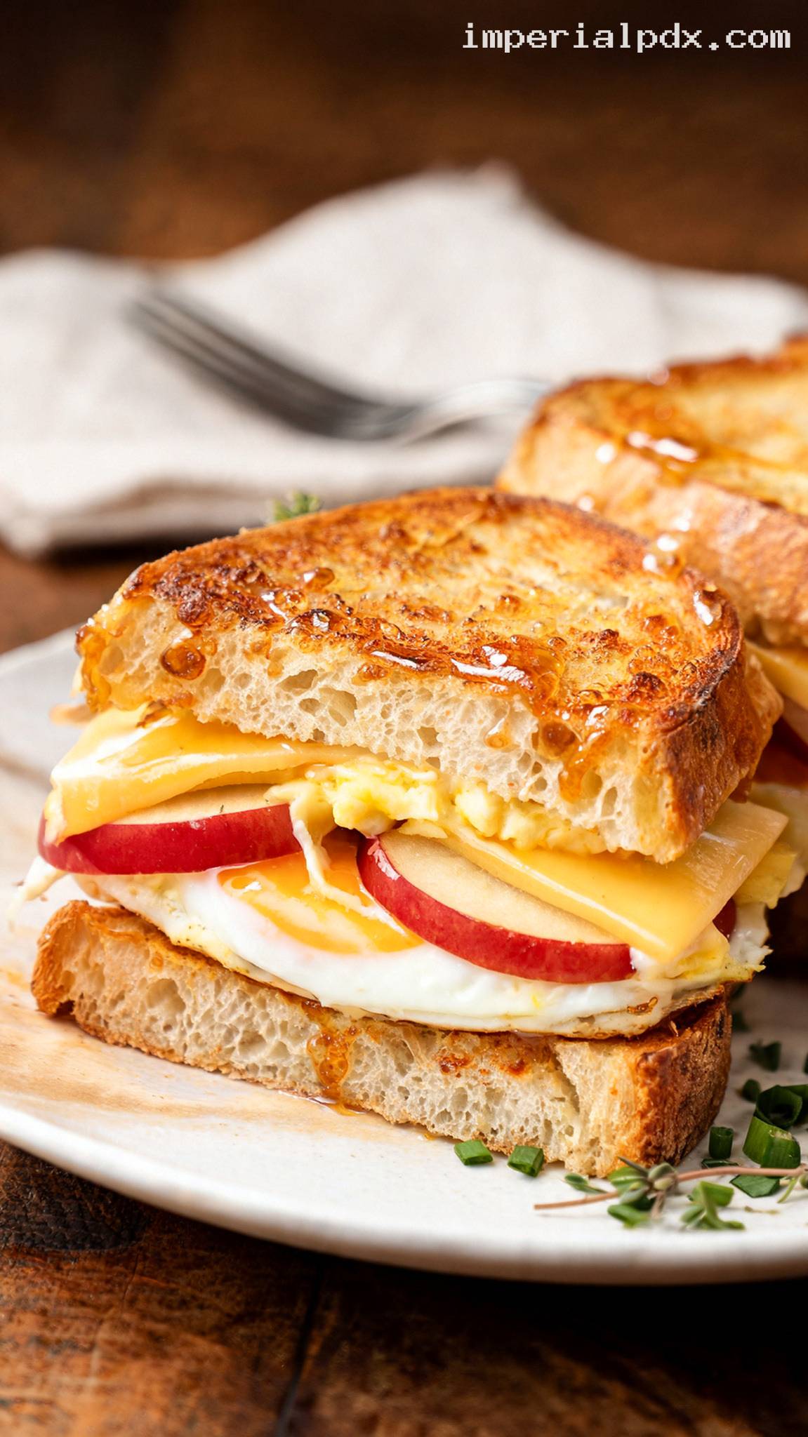 Apple Cheddar Egg Breakfast Sandwich – Closeup
