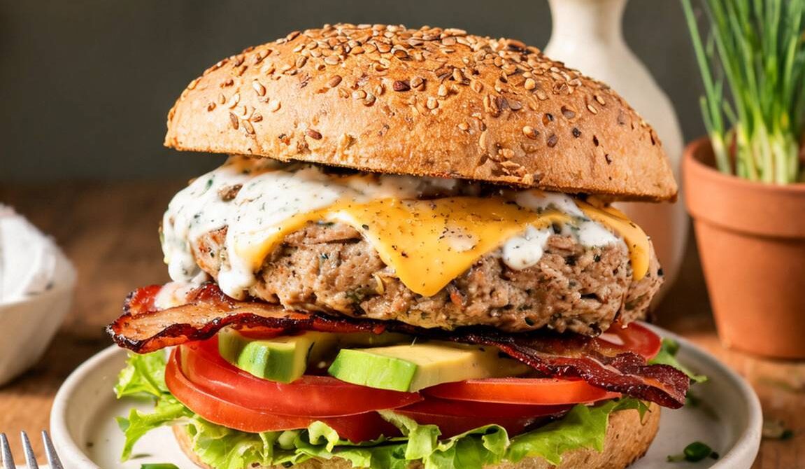 Avocado Ranch Turkey Burgers With Bacon