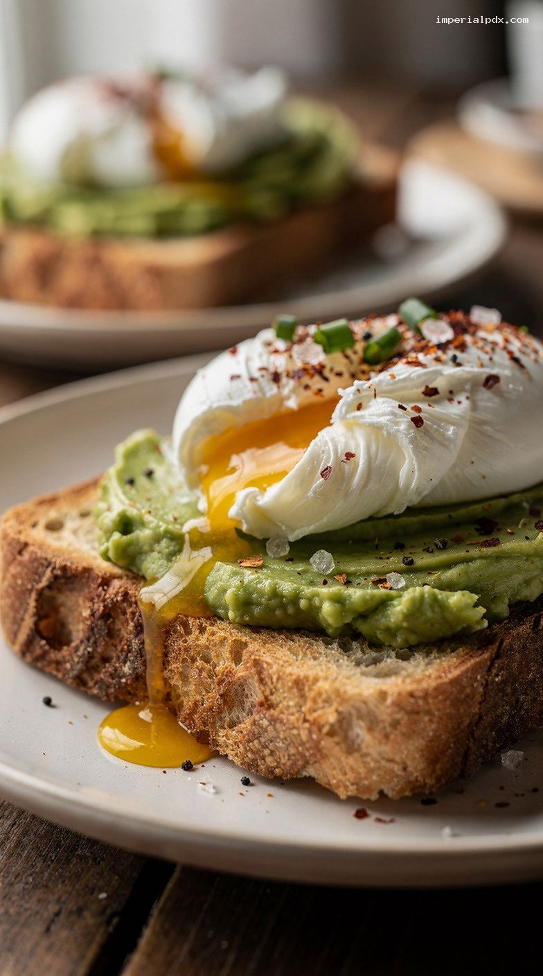 Avocado Toast With Poached Egg and Chili Flakes – Closeup
