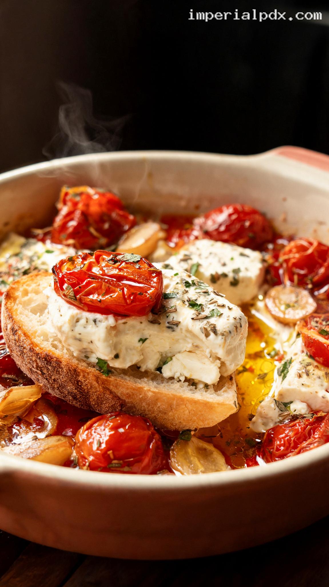Baked Feta With Tomatoes and Oregano – Closeup