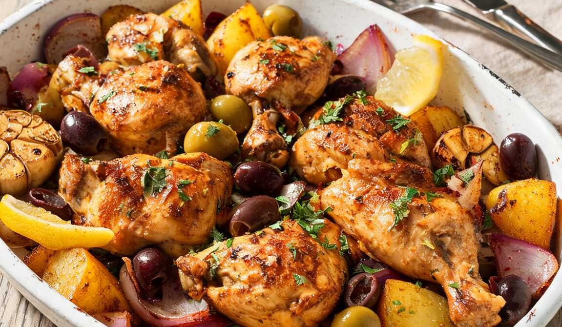 Baked Mediterranean Chicken With Potatoes and Olives