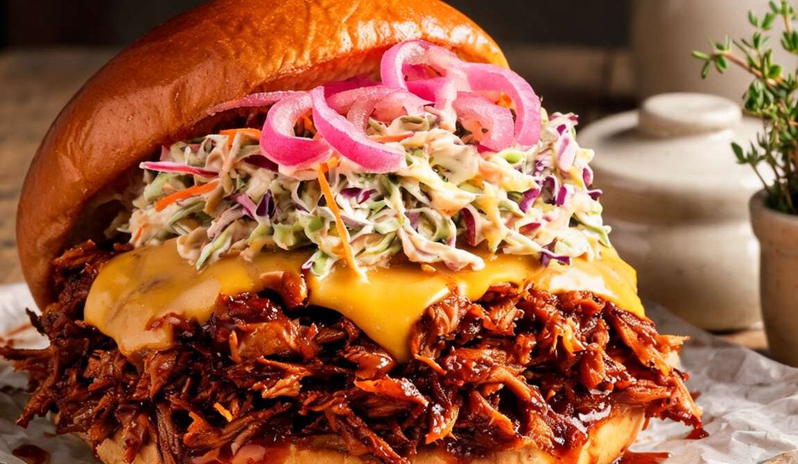 BBQ Pulled Pork Burgers With Smoked Cheddar
