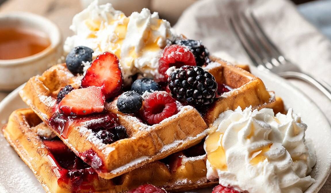 Belgian Waffles with Berries and Whipped Cream