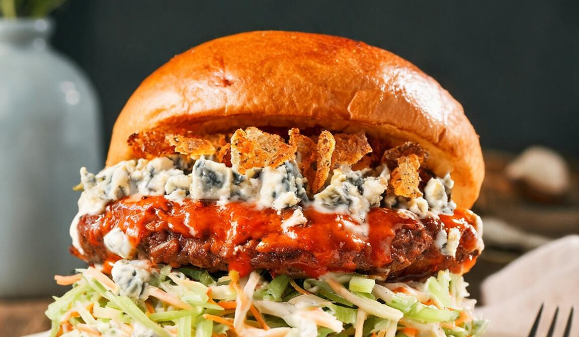 Blue Cheese Buffalo Burgers With Crispy Chicken Skin