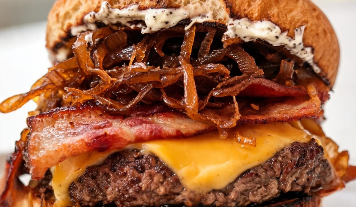 Bourbon Onion Bacon Cheddar Burger