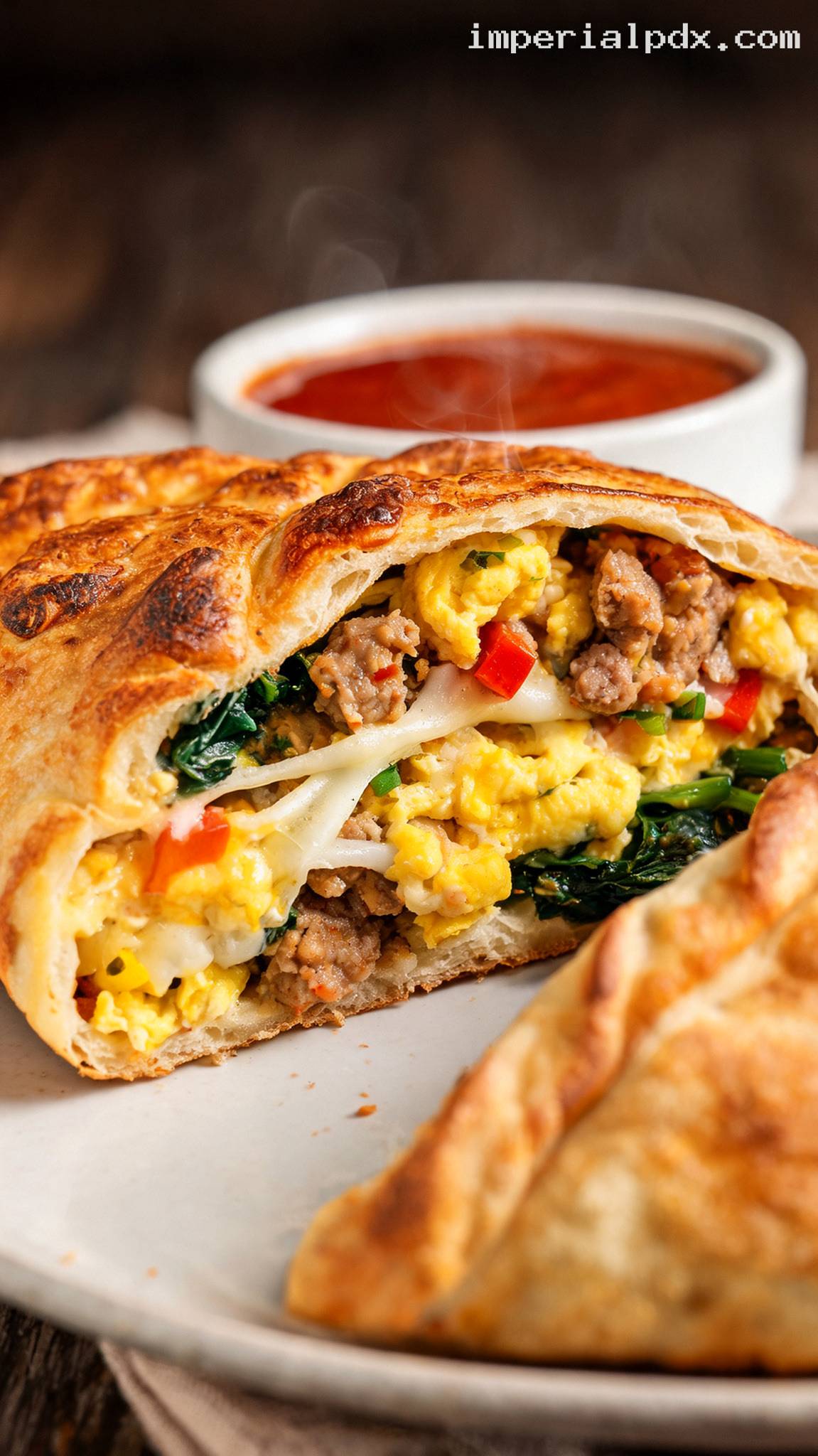 Breakfast Calzone With Eggs and Mozzarella – Closeup