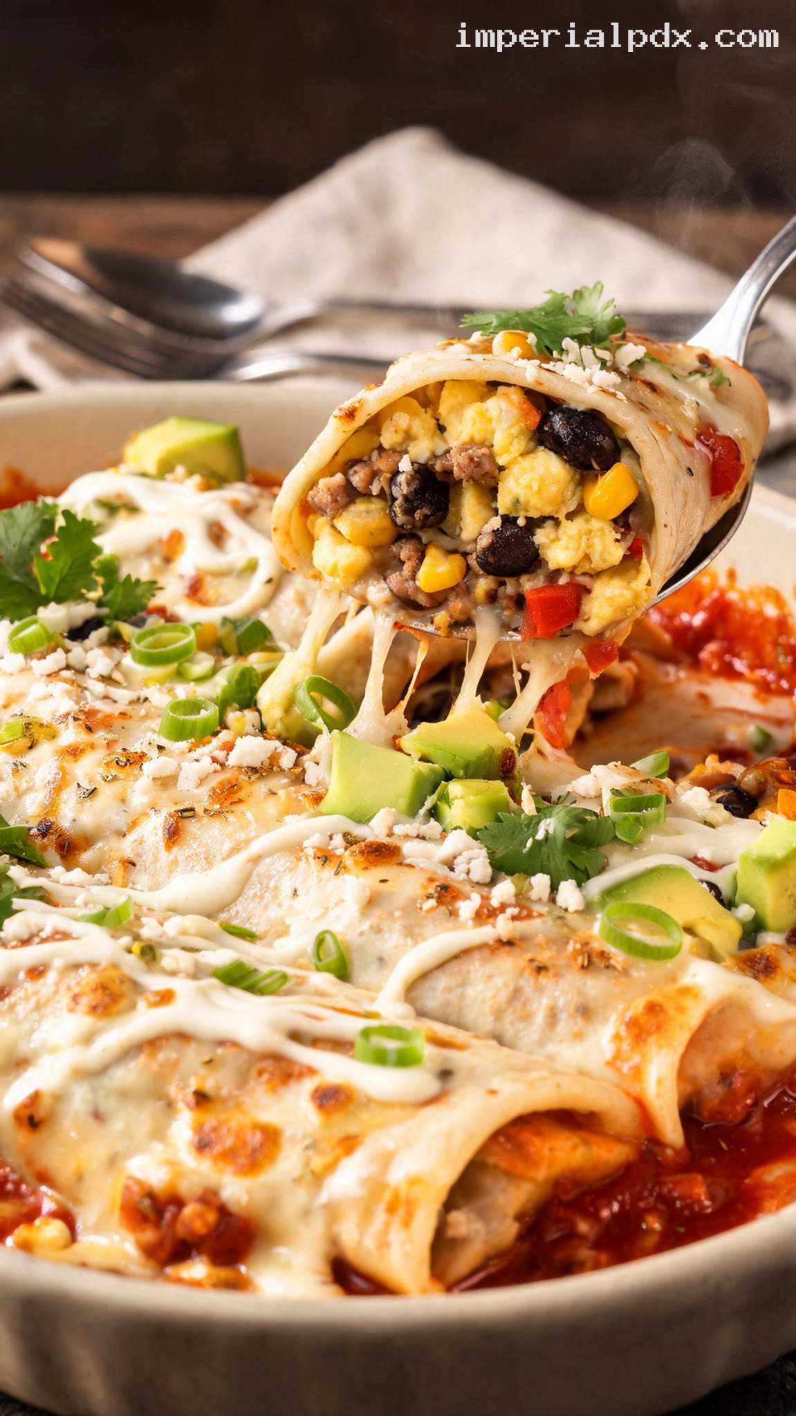 Breakfast Enchiladas With Eggs and Salsa – Closeup