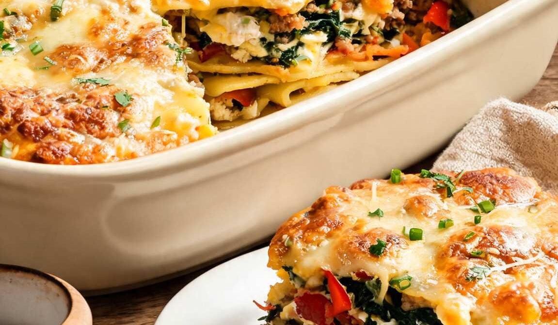 Breakfast Lasagna With Sausage, Eggs, and Cheese