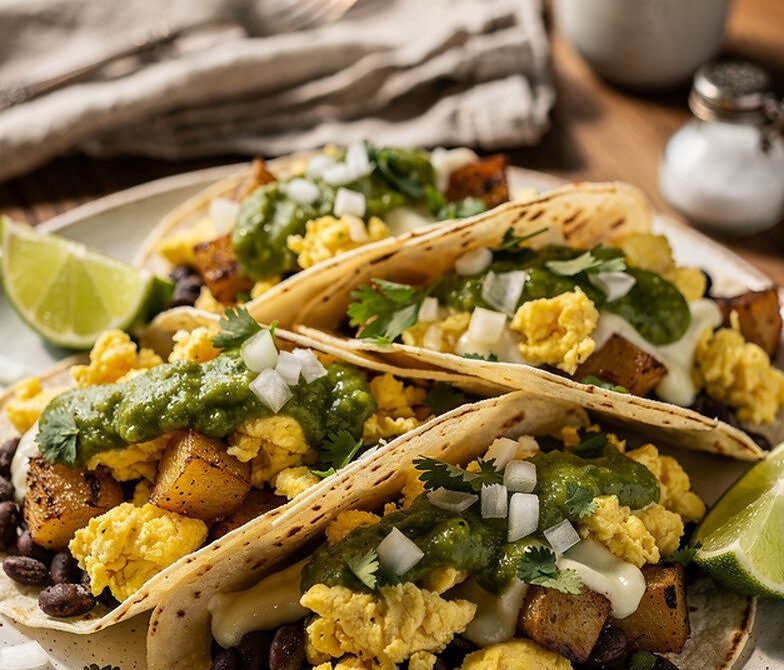 Breakfast Tacos with Scrambled Eggs and Salsa Verde