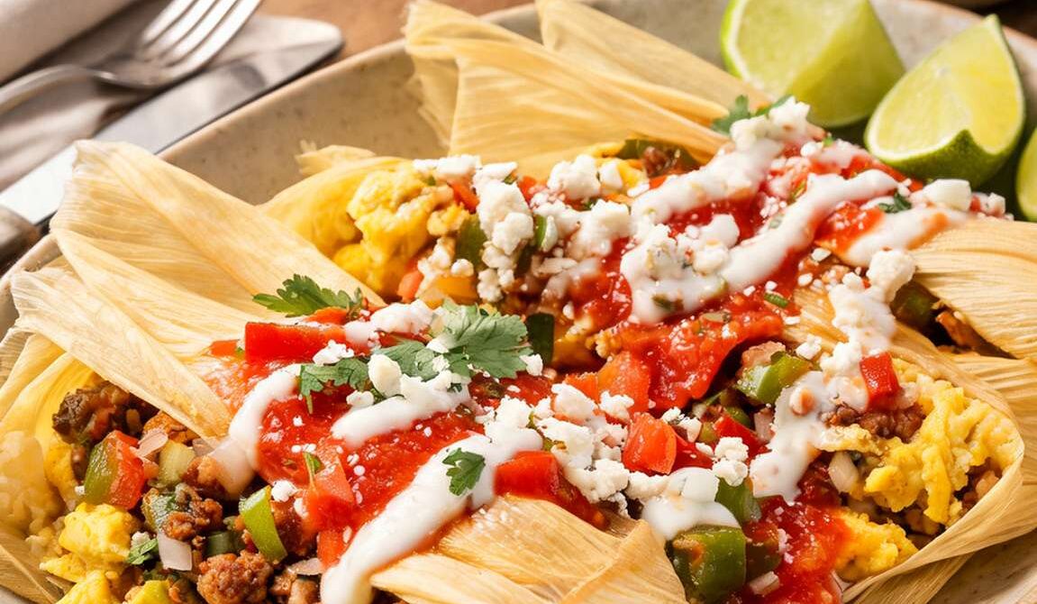Breakfast Tamales With Salsa and Crema