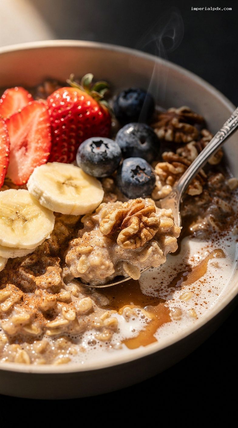 Brown Sugar Oatmeal With Fruit and Nuts – Closeup