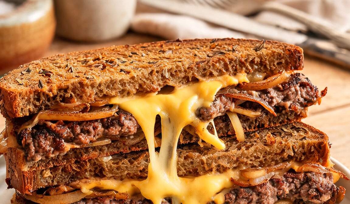 Cheeseburger Patty Melt With Grilled Onions
