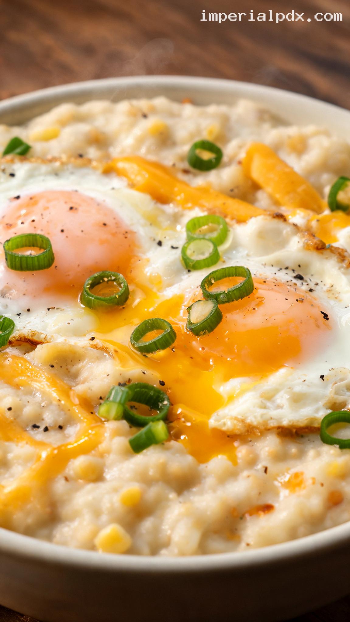 Cheesy Eggs and Grits Breakfast Bowl – Closeup