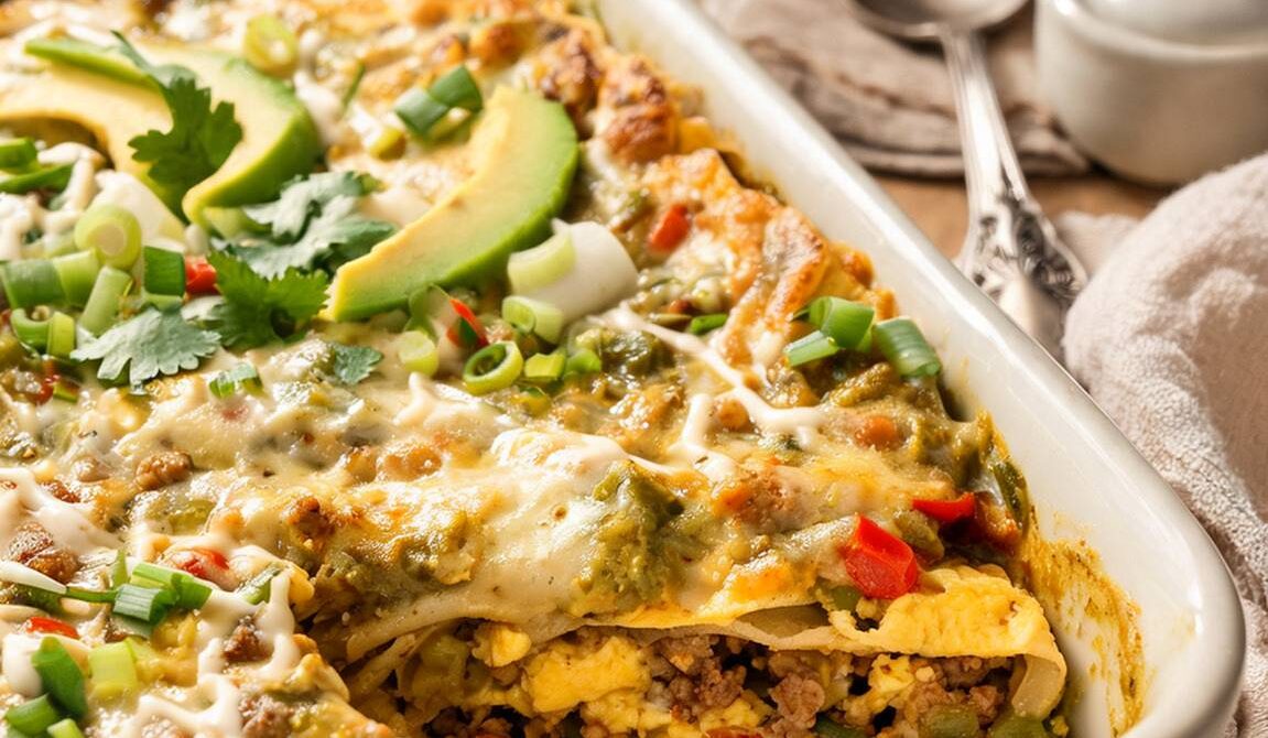 Cheesy Sausage Breakfast Enchilada Casserole
