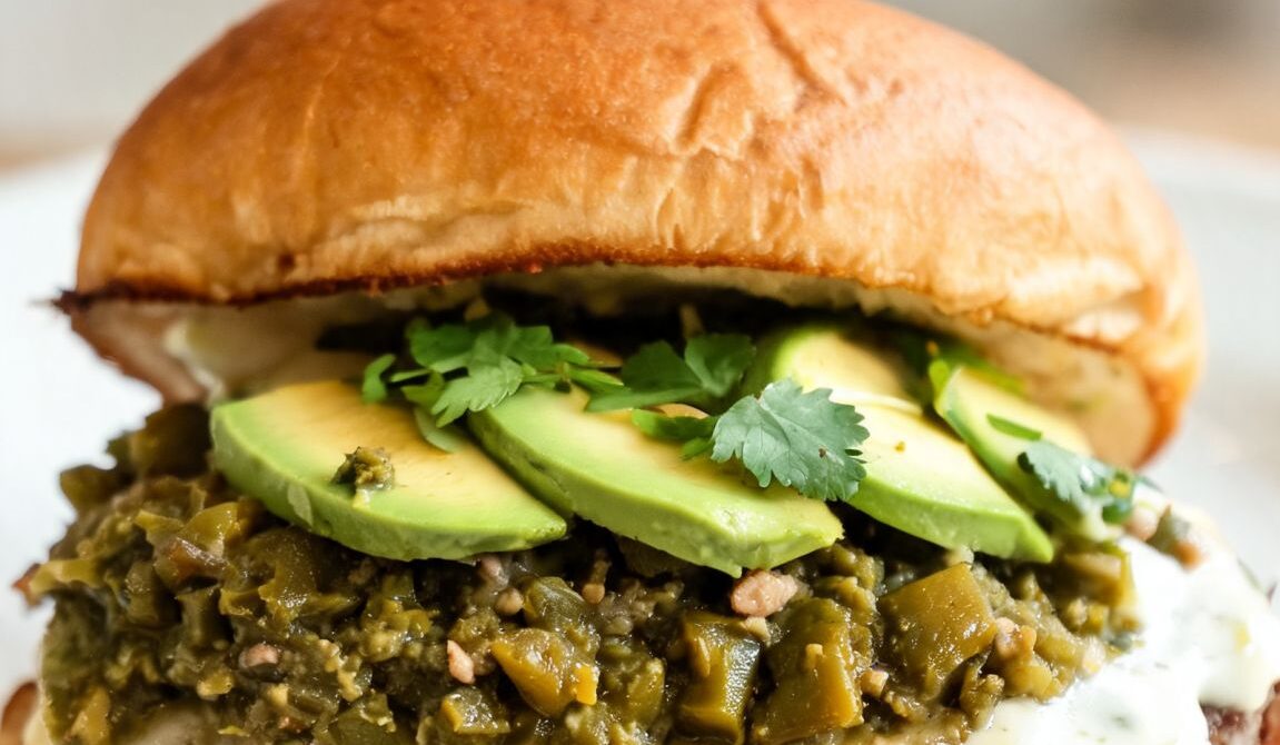 Chili Verde Burger with Avocado and Lime Crema