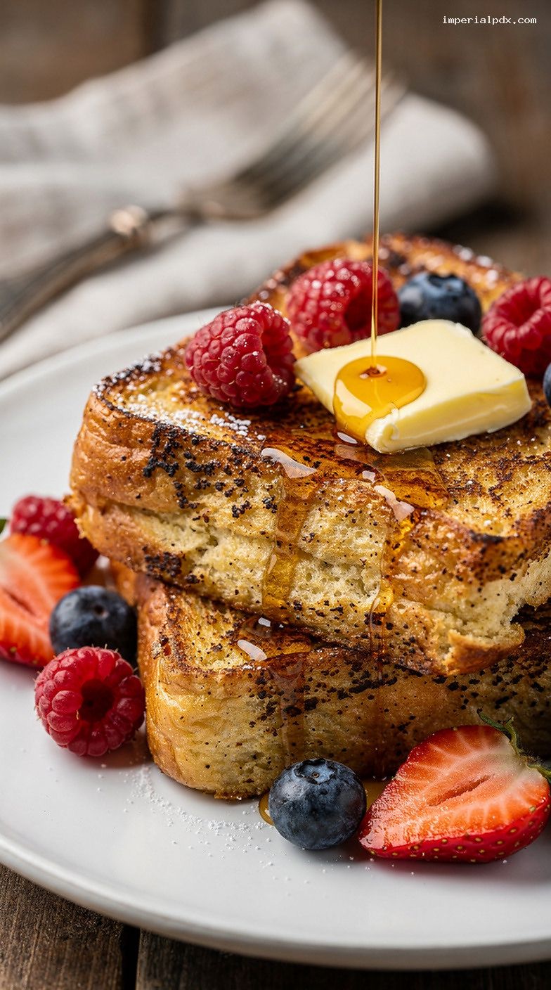 Cinnamon Vanilla Custard French Toast – Closeup