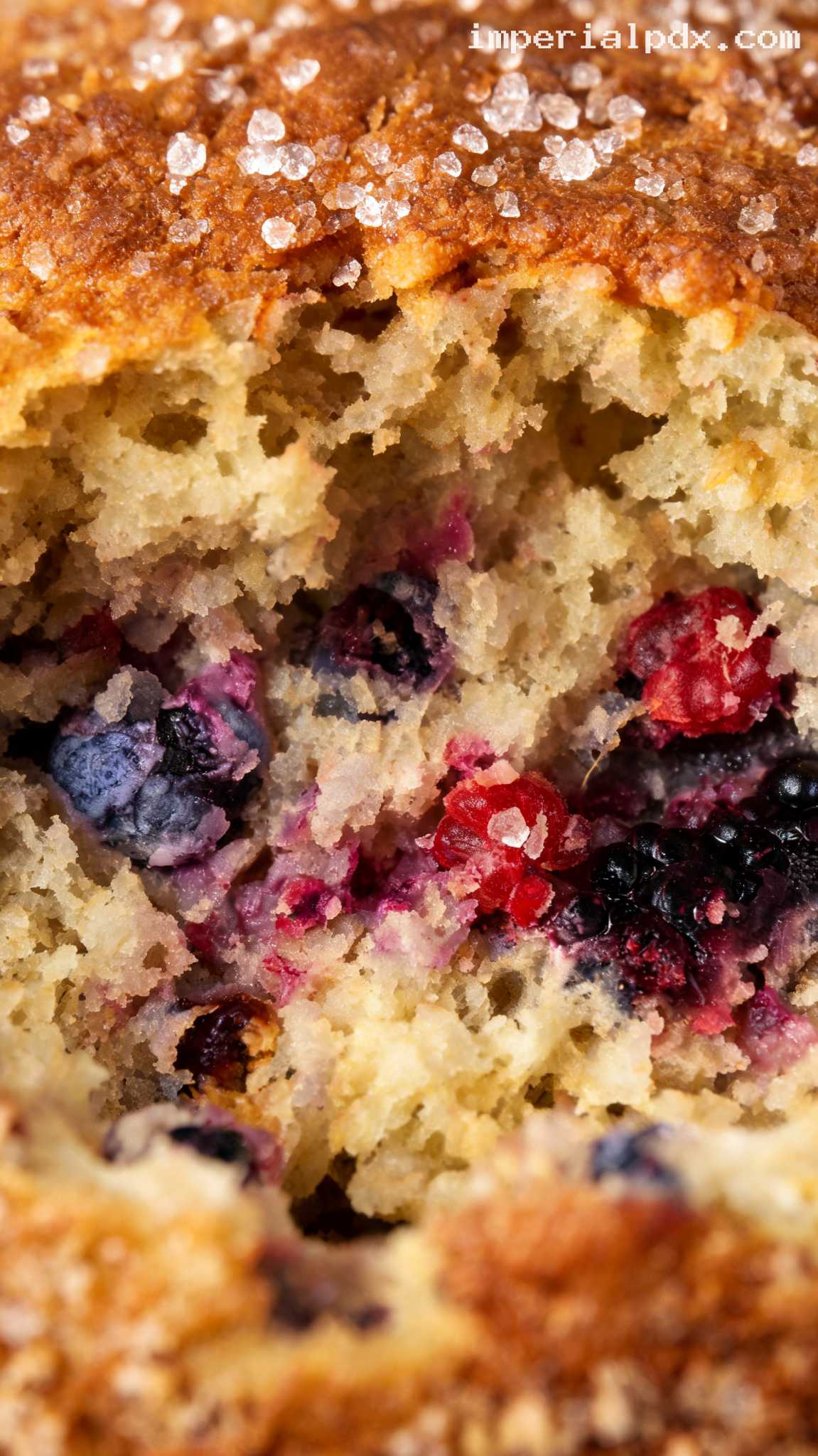 Classic Bakery-Style Mixed Berry Muffins – Closeup