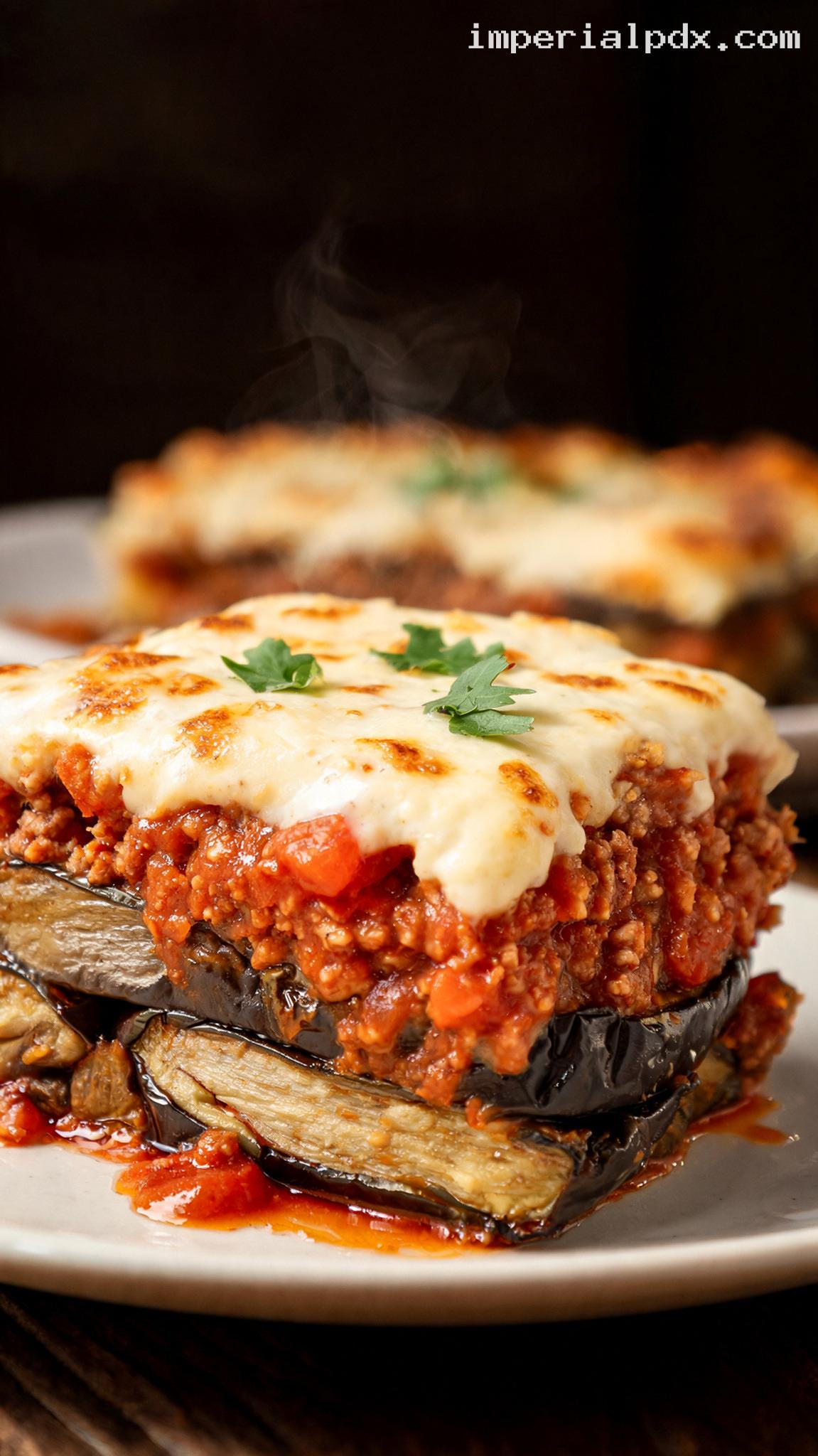Classic Eggplant Moussaka with Béchamel – Closeup