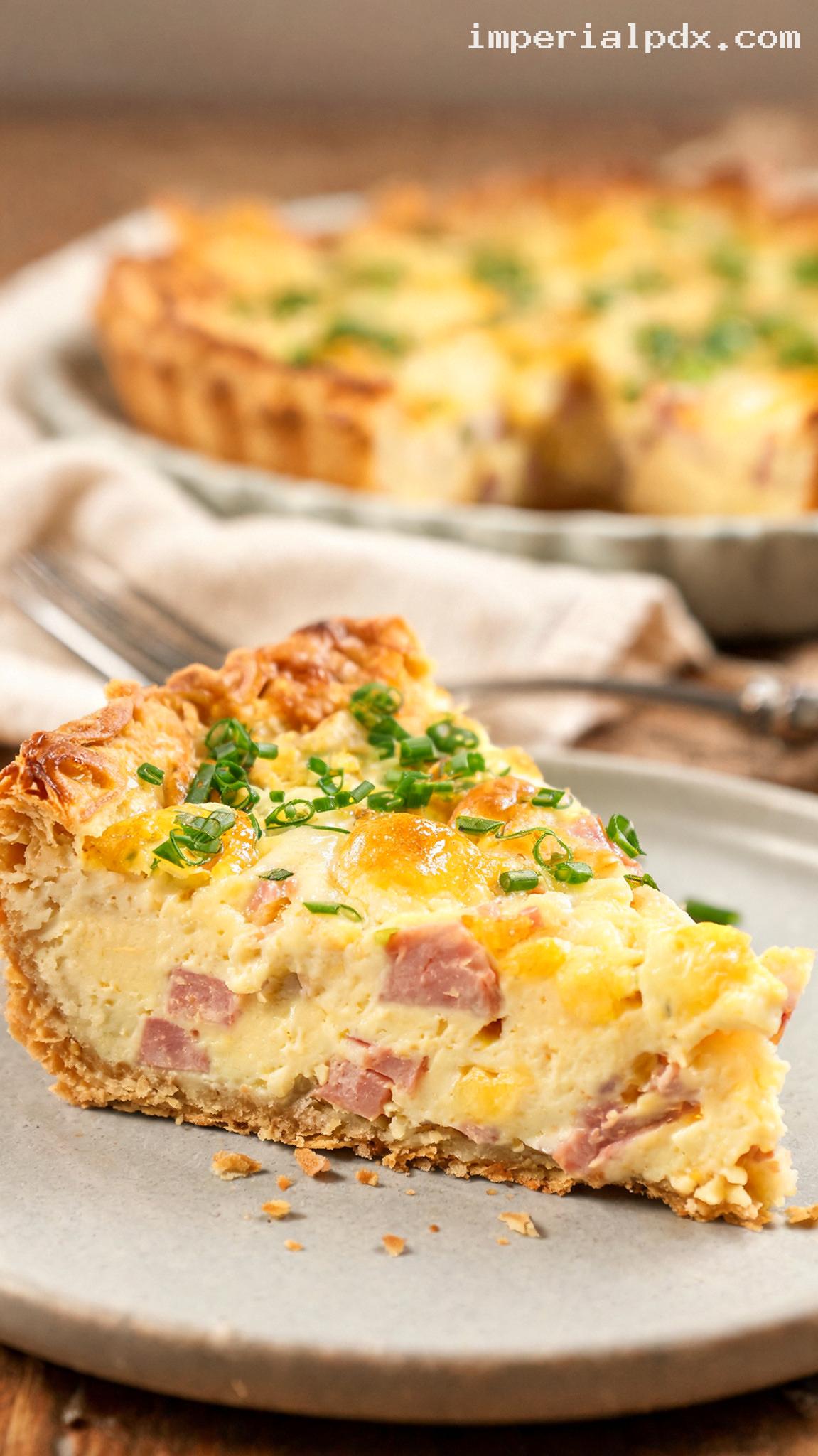 Classic Ham and Cheese Quiche – Closeup