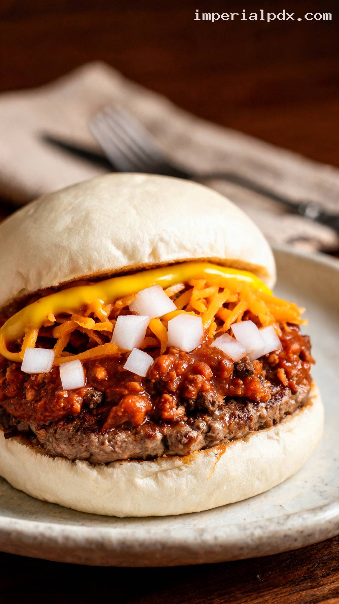 Coney Island Chili Dog Burger – Closeup