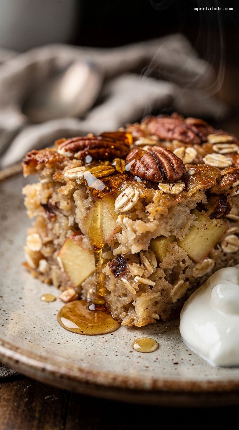 Cozy Apple Cinnamon Baked Oatmeal – Closeup