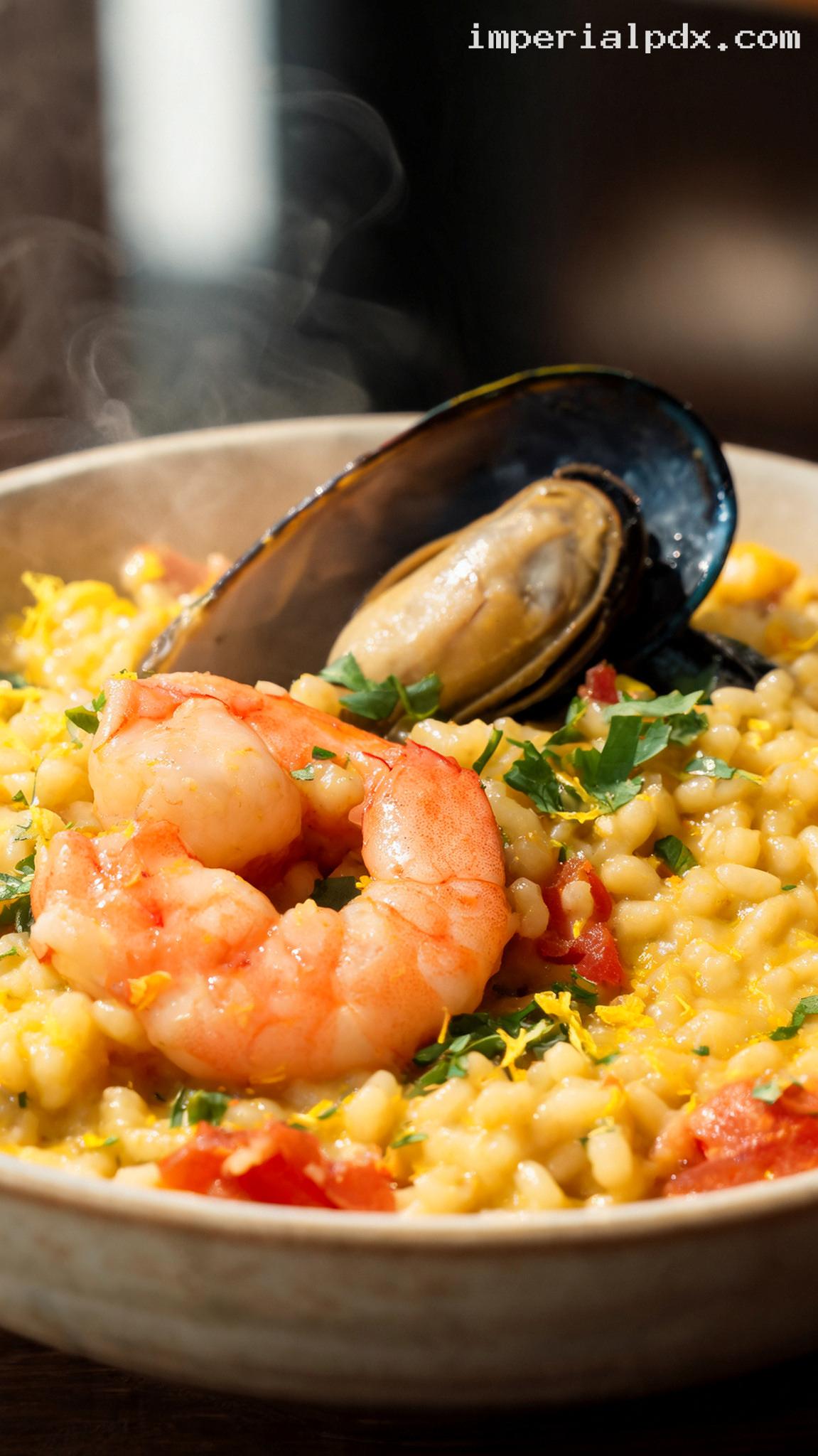 Creamy Mediterranean Saffron Seafood Risotto – Closeup