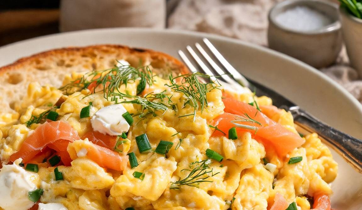 Creamy Smoked Salmon Scrambled Eggs With Chives