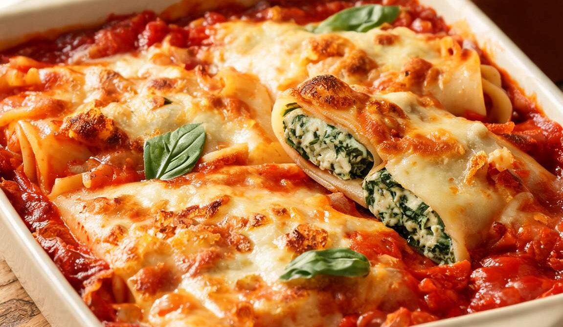 Creamy Spinach and Ricotta Cannelloni Bake