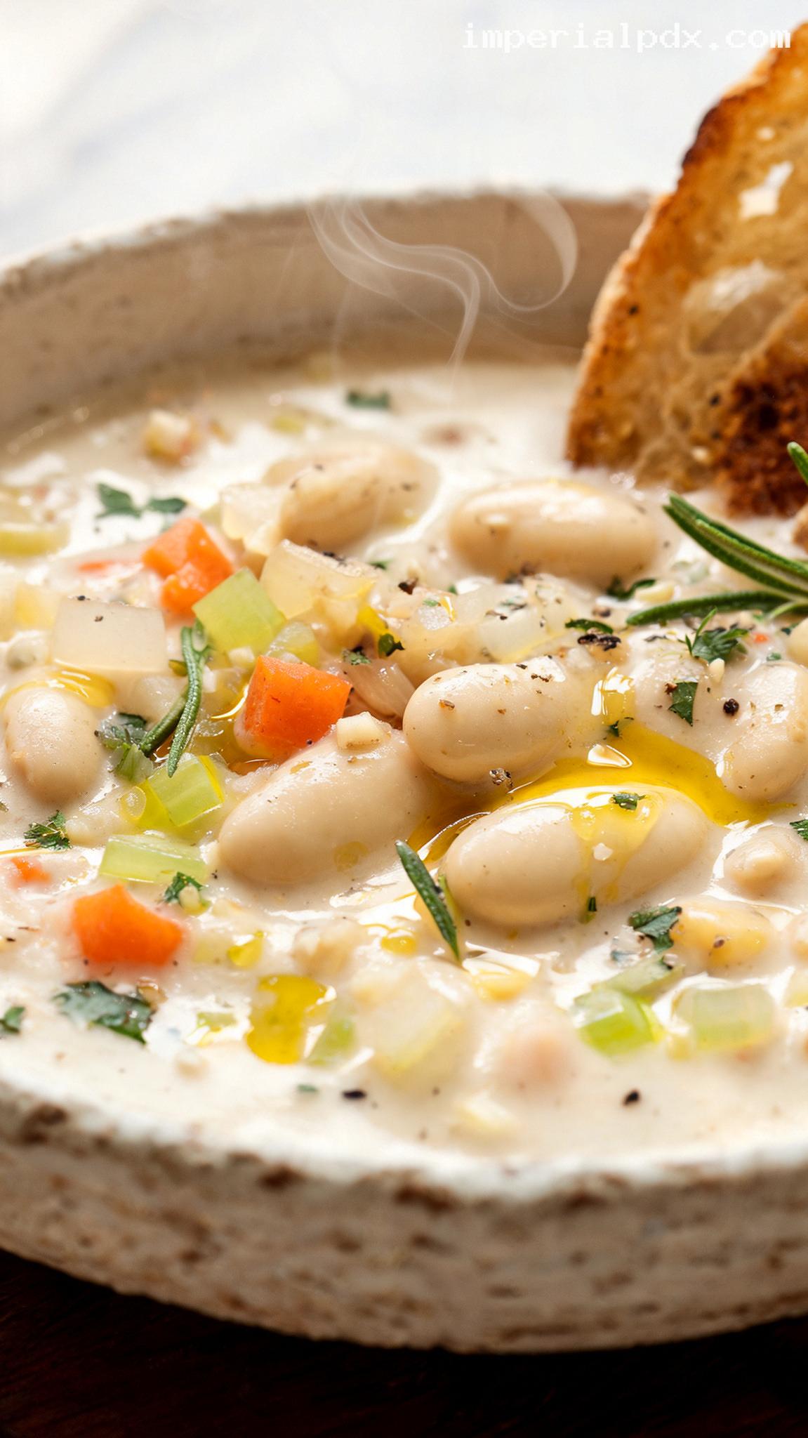 Creamy White Bean and Rosemary Soup – Closeup