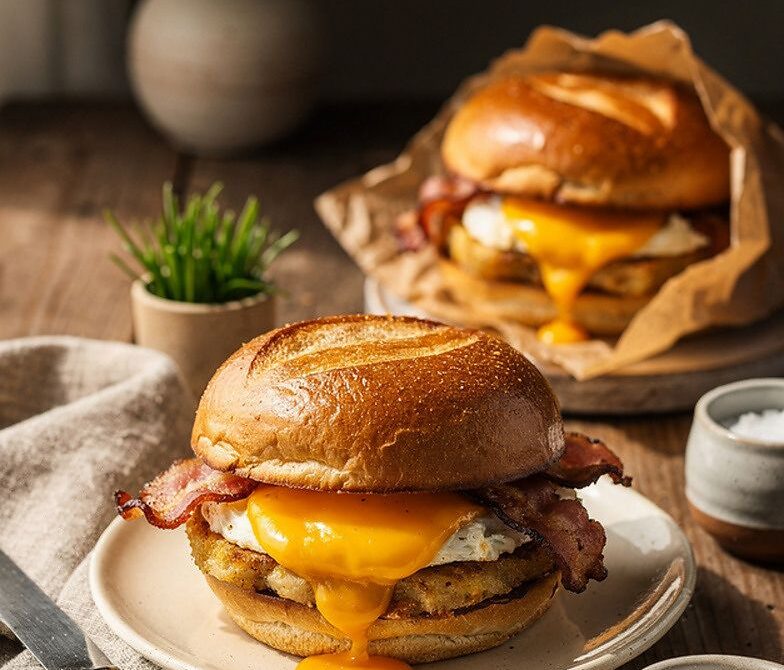 Crispy Bacon, Egg, and Cheese Breakfast Sandwich