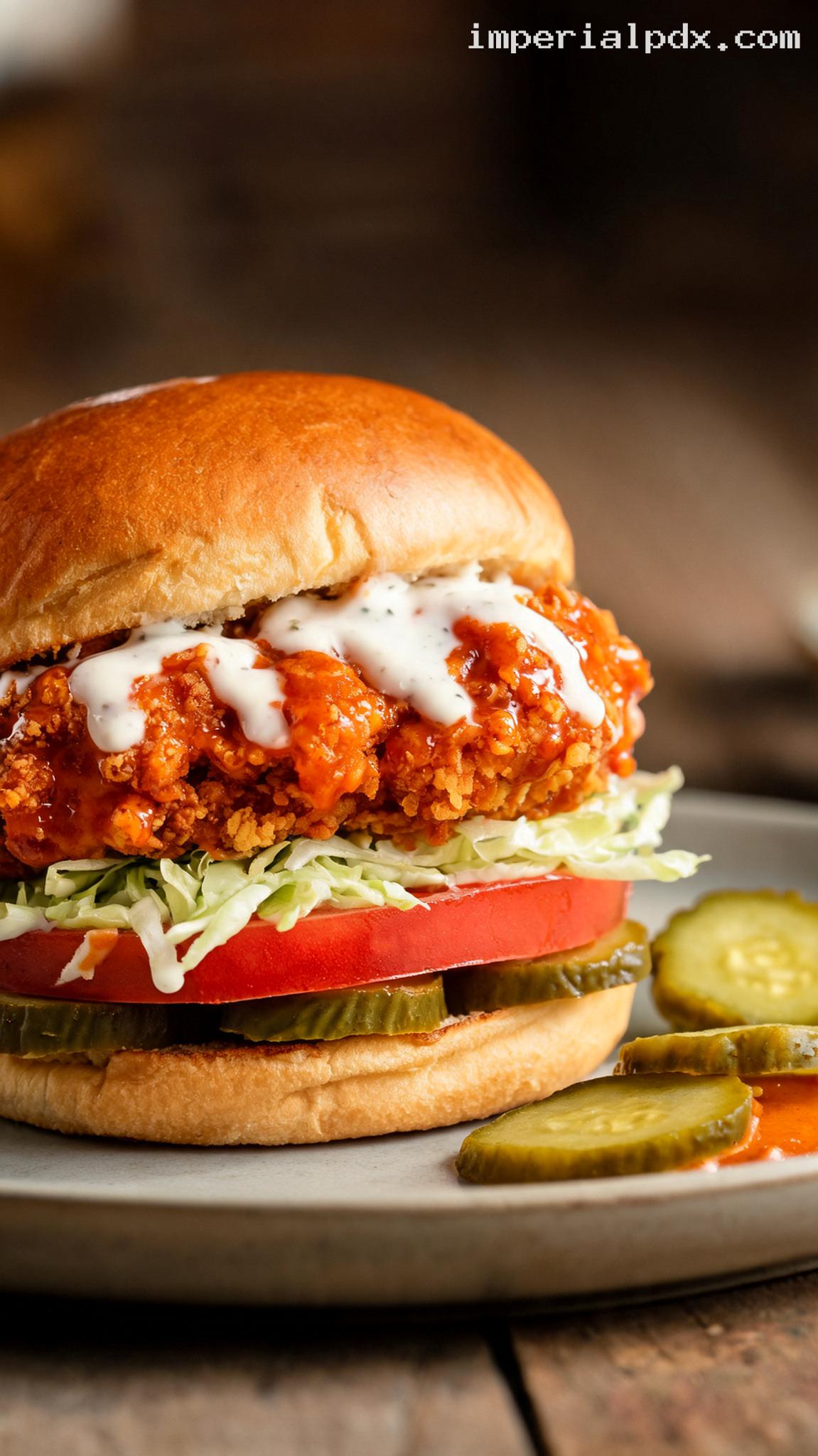Crispy Buffalo Chicken Ranch Burger – Closeup