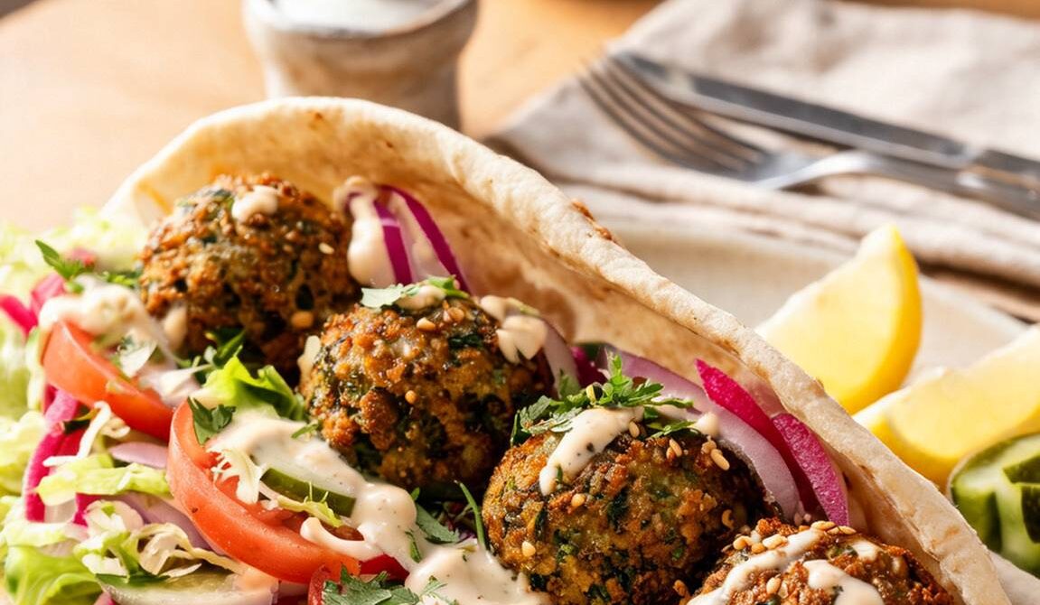 Crispy Falafel Pita With Tahini and Pickles