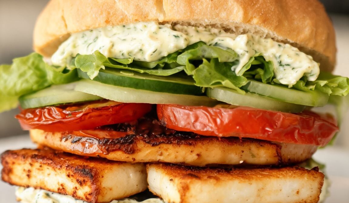Crispy Halloumi Burger With Lemon Herb Mayo