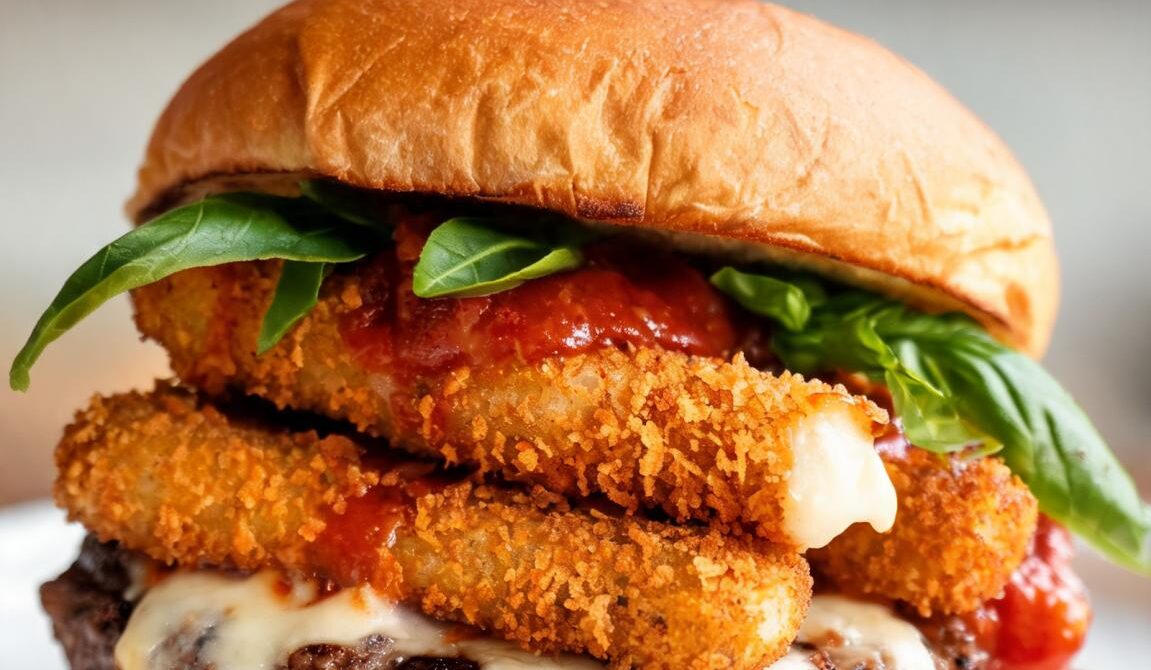 Crispy Mozzarella Stick Burger With Marinara