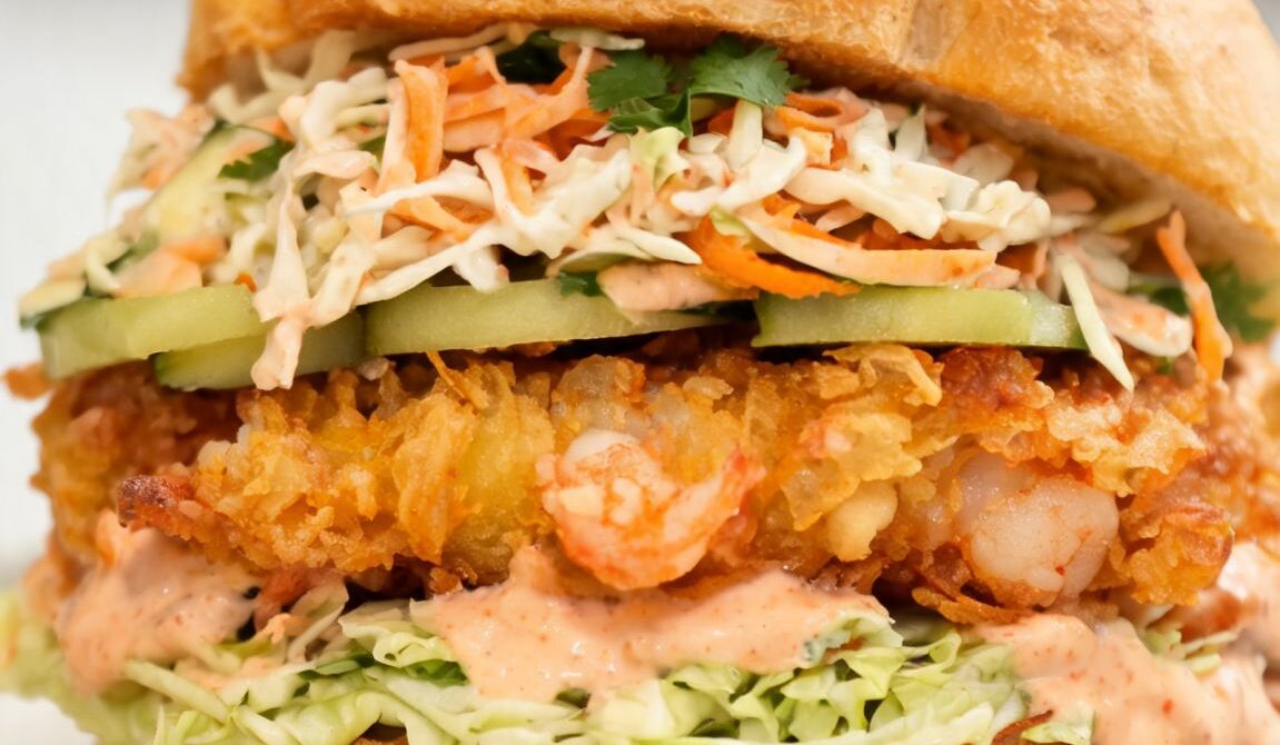 Crispy Tempura Shrimp Burgers With Citrus Slaw