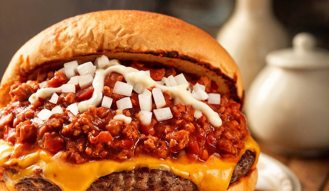 Diner-Style Chili Cheese Burger With Cheddar