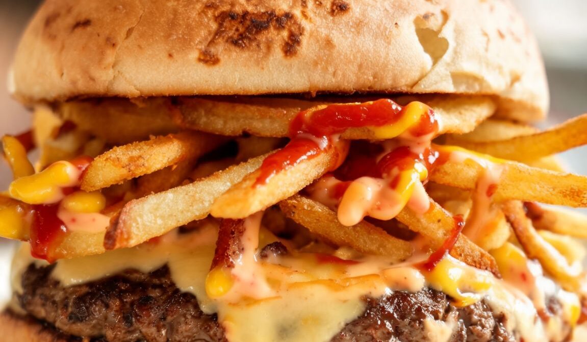 Diner-Style French Fry Burger With American Cheese