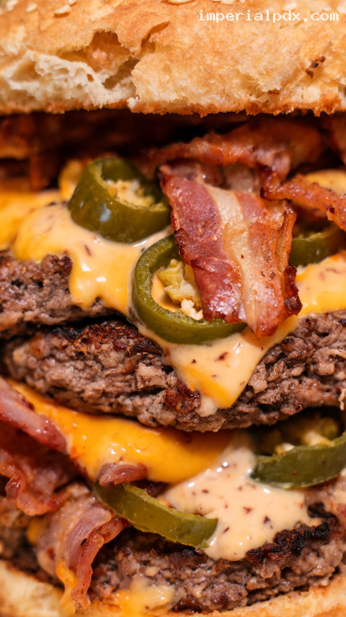 Double Bacon Jalapeño Burgers With Chipotle Ranch – Closeup