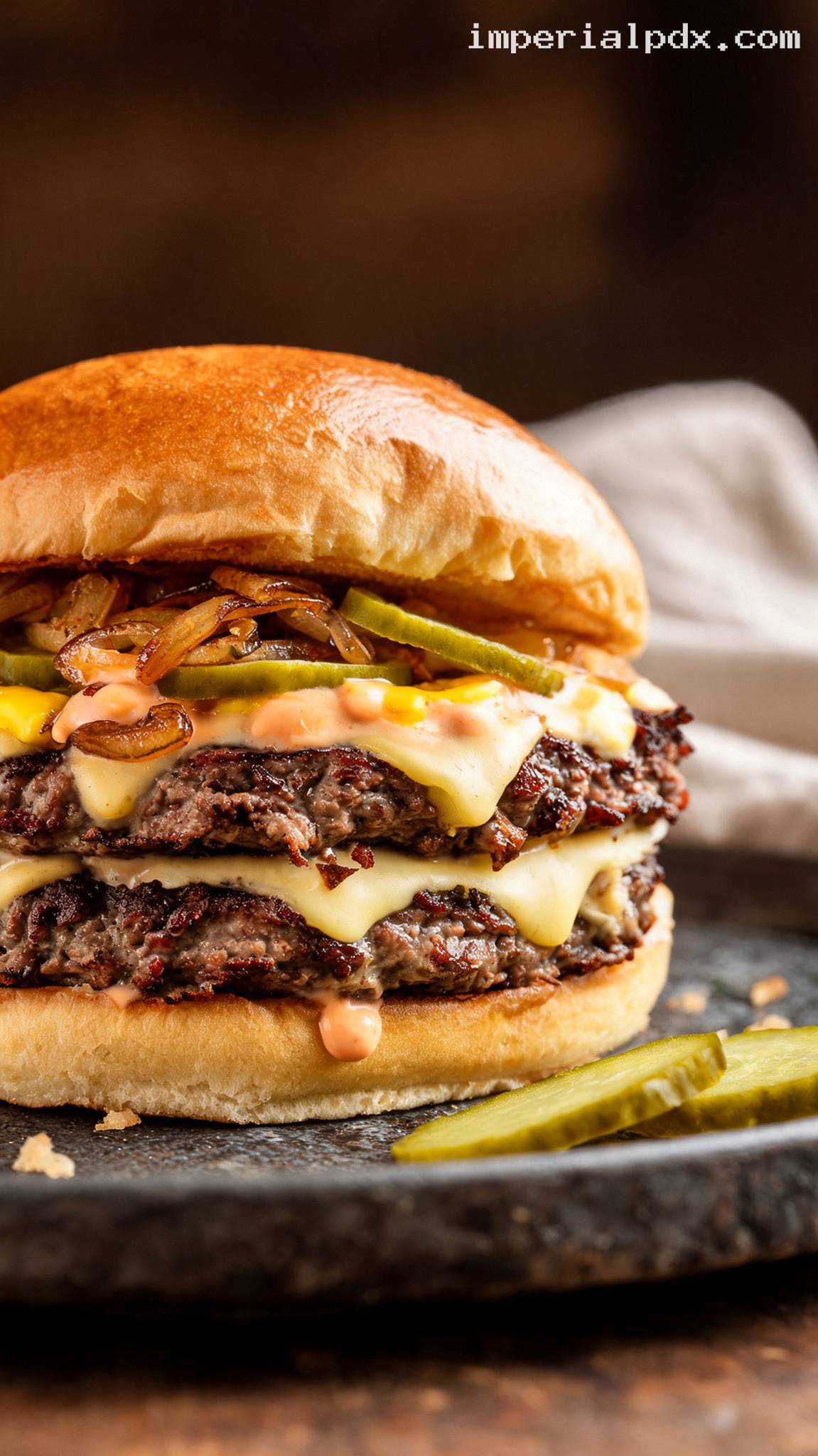Double Patty Diner Burger With Secret Sauce – Closeup