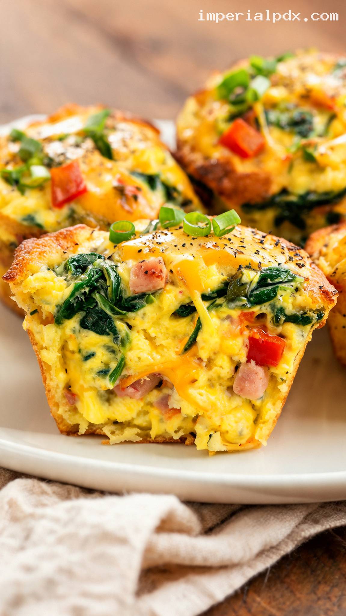Easy Spinach Cheddar Egg Muffins – Closeup