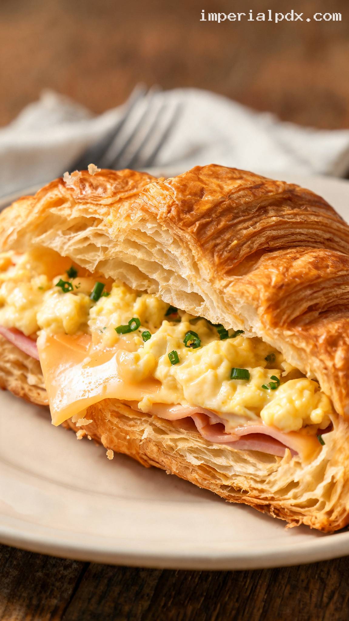 Egg and Cheese Breakfast Croissant – Closeup