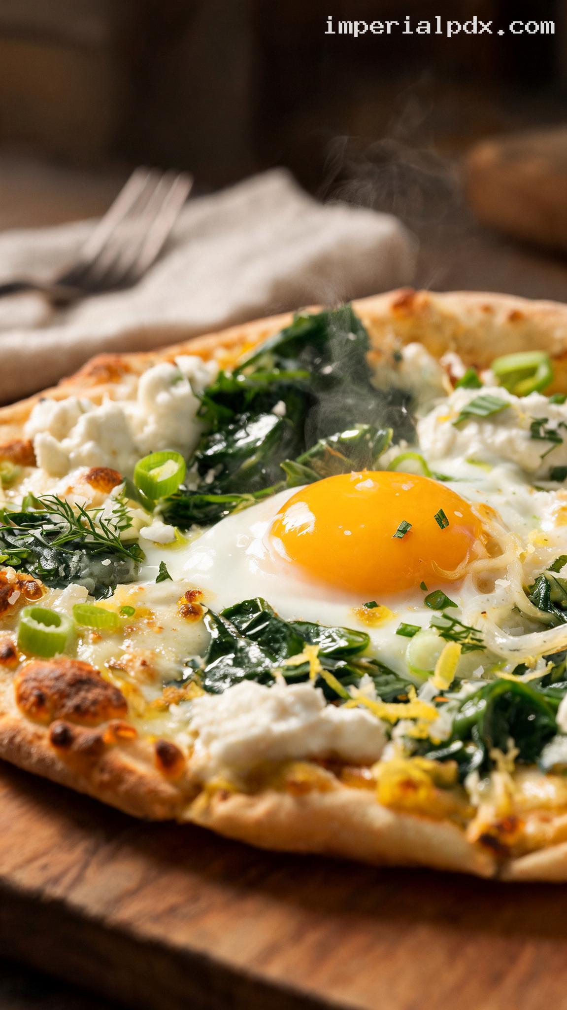 Egg and Greens Breakfast Flatbread – Closeup