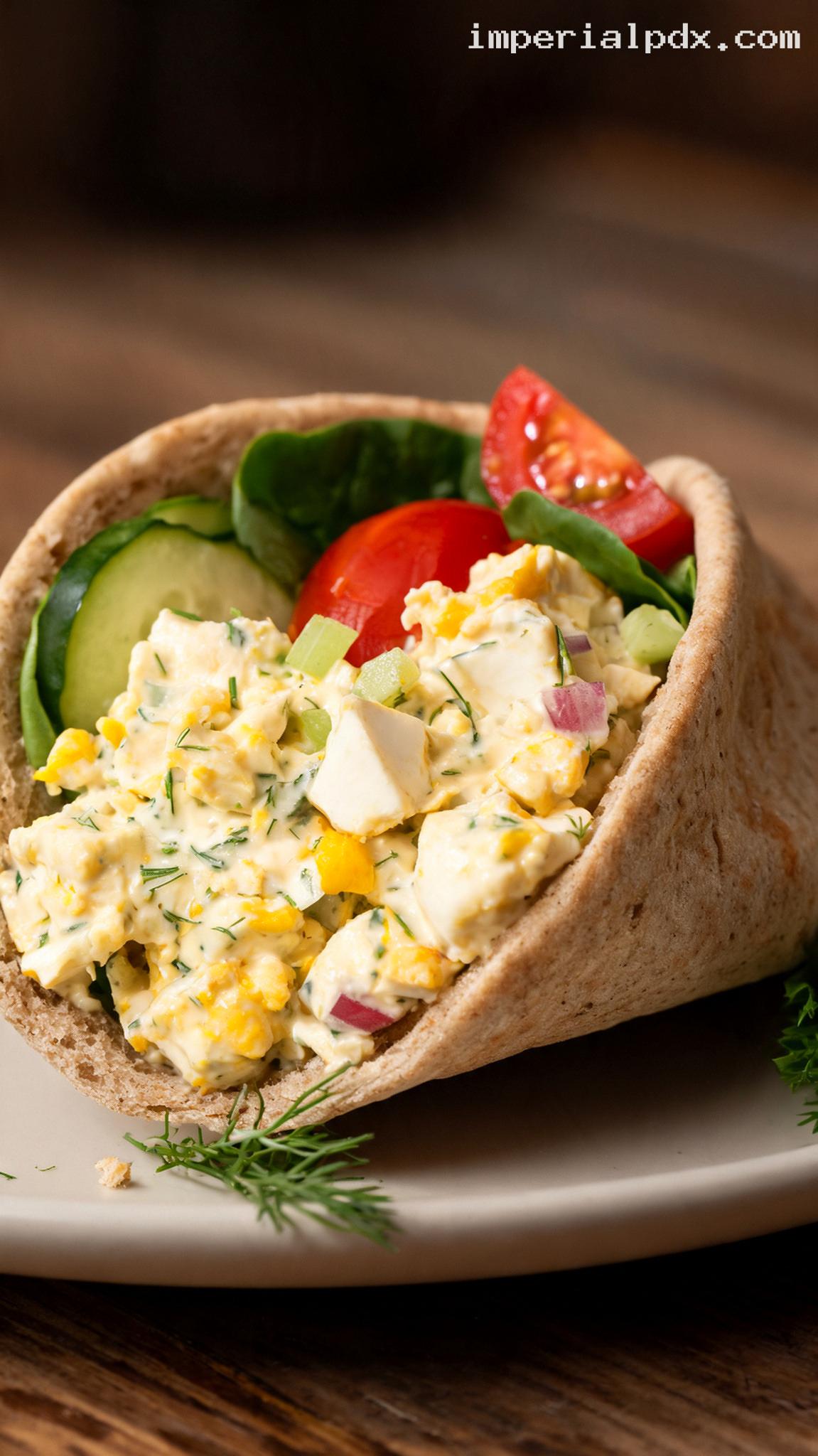 Egg Salad and Greens Breakfast Pita – Closeup
