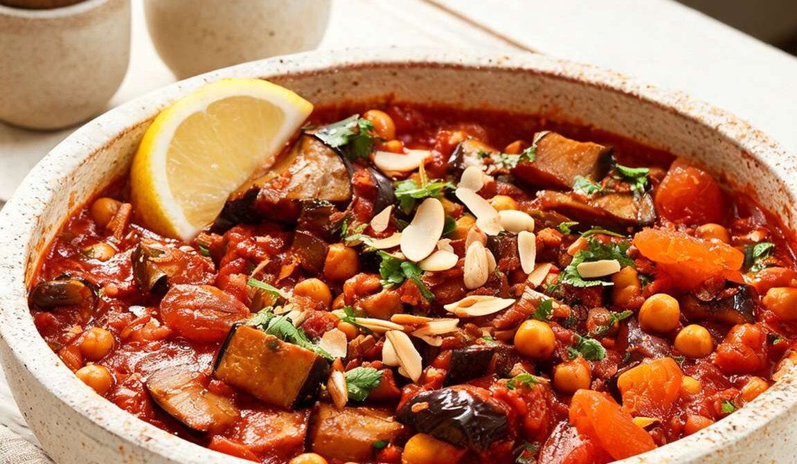 Eggplant and Chickpea Tagine with Apricots