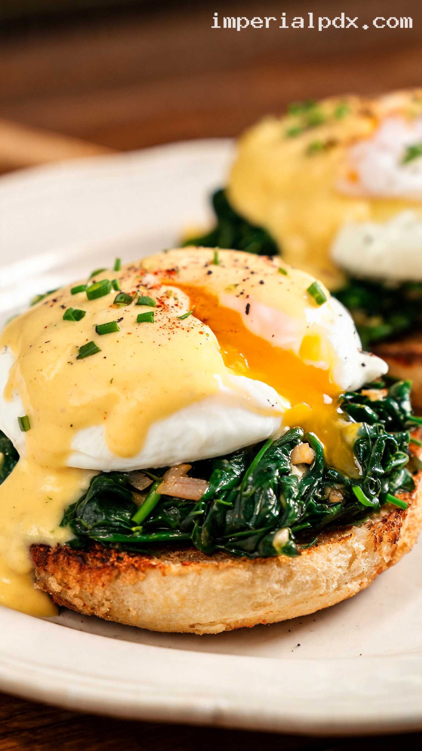 Eggs Florentine With Spinach And Hollandaise – Closeup