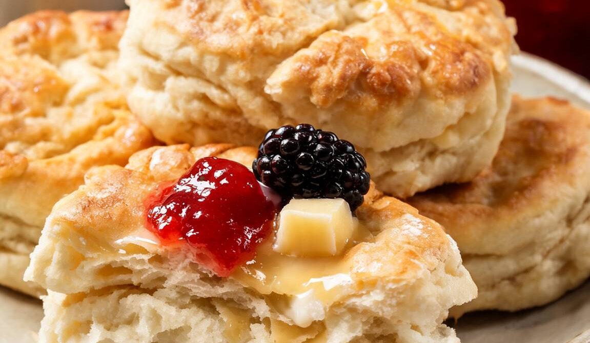 Flaky Southern Biscuits with Jam and Butter